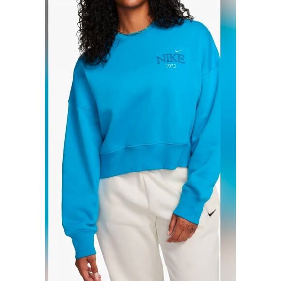 Nike Phoenix Fleece Varsity Oversized Turquoise Crewneck Sweatshirt. Size M - Picture 1 of 5